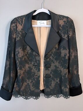 Vintage Travilla Black Lace Blazer with Satin Trim